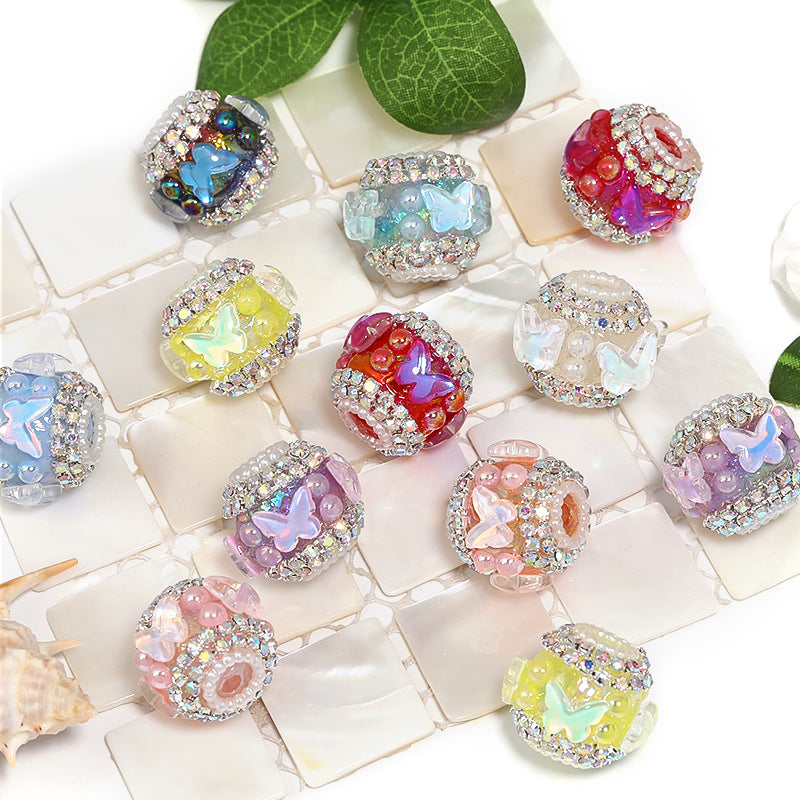 Wholesale 20pcs Heavy Industry Butterfly Pearl Rhinestone Chain DIY Beads